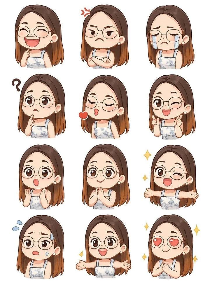 15 chibi stickers 4x4 grid