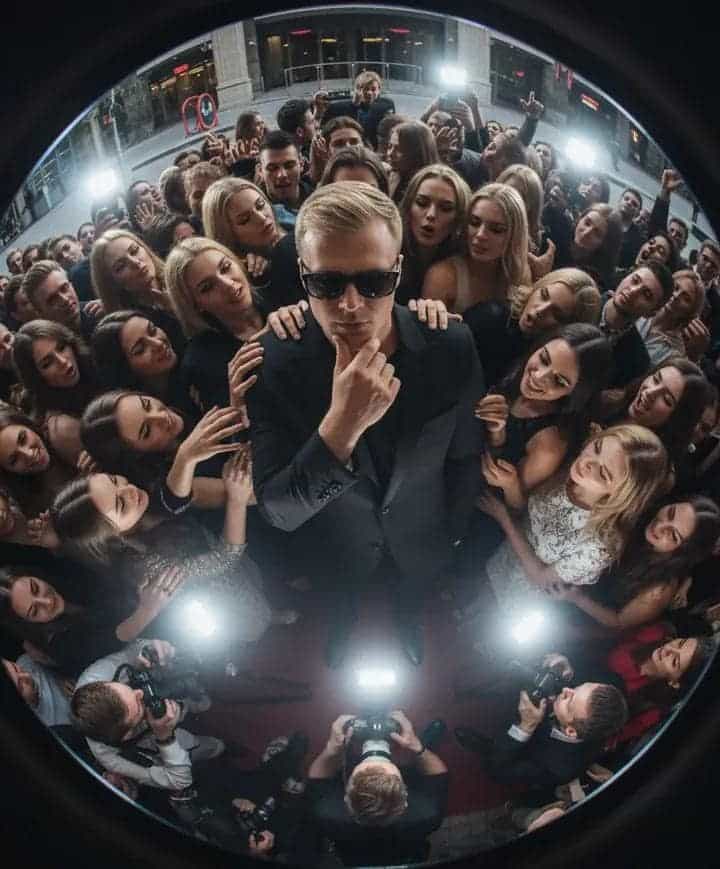 GoPro-style bird's eye celebrity chaos