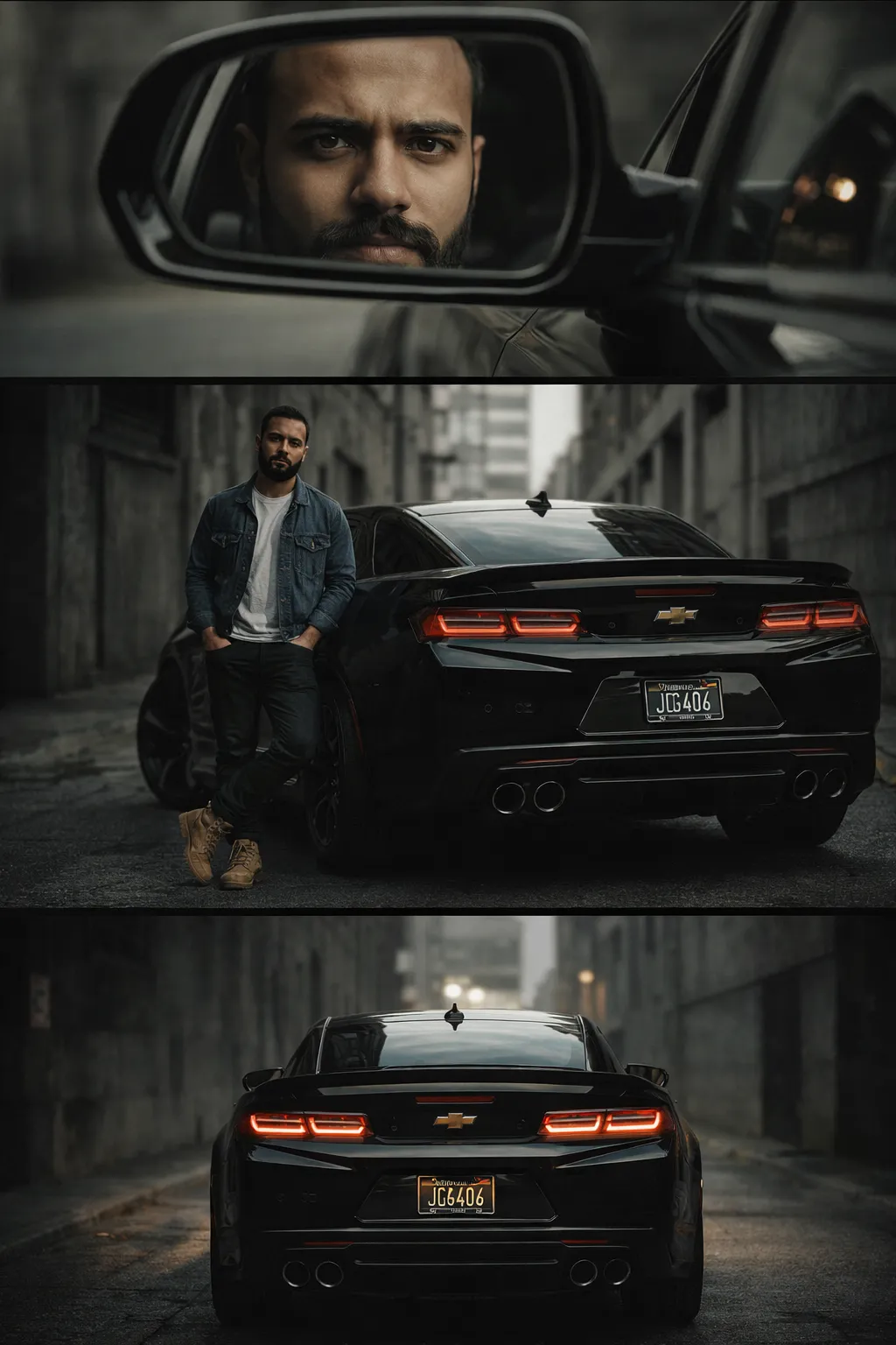 cinematic triptych car mirror muscle car alley