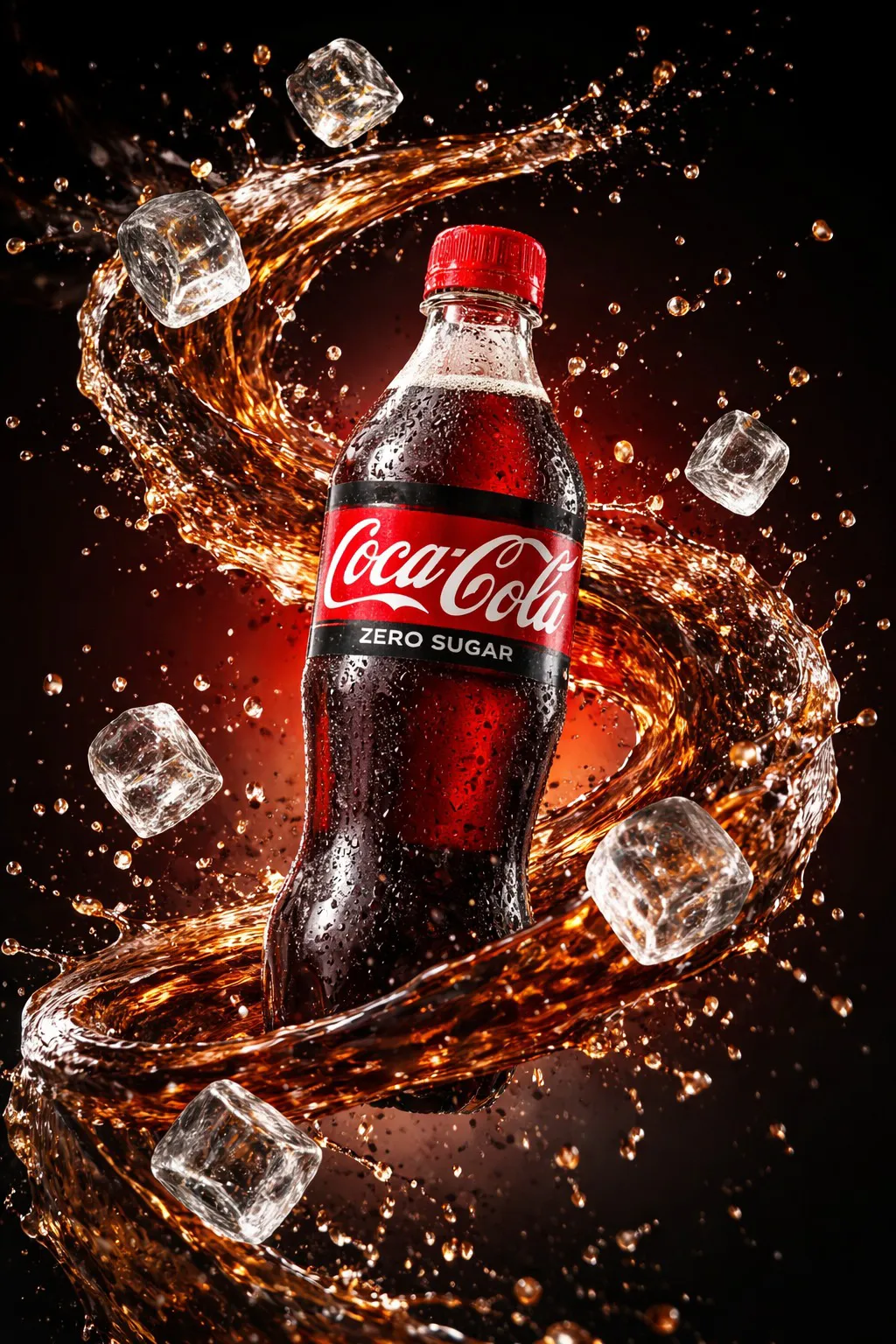 ice cubes cola splash spiral premium beverage ad