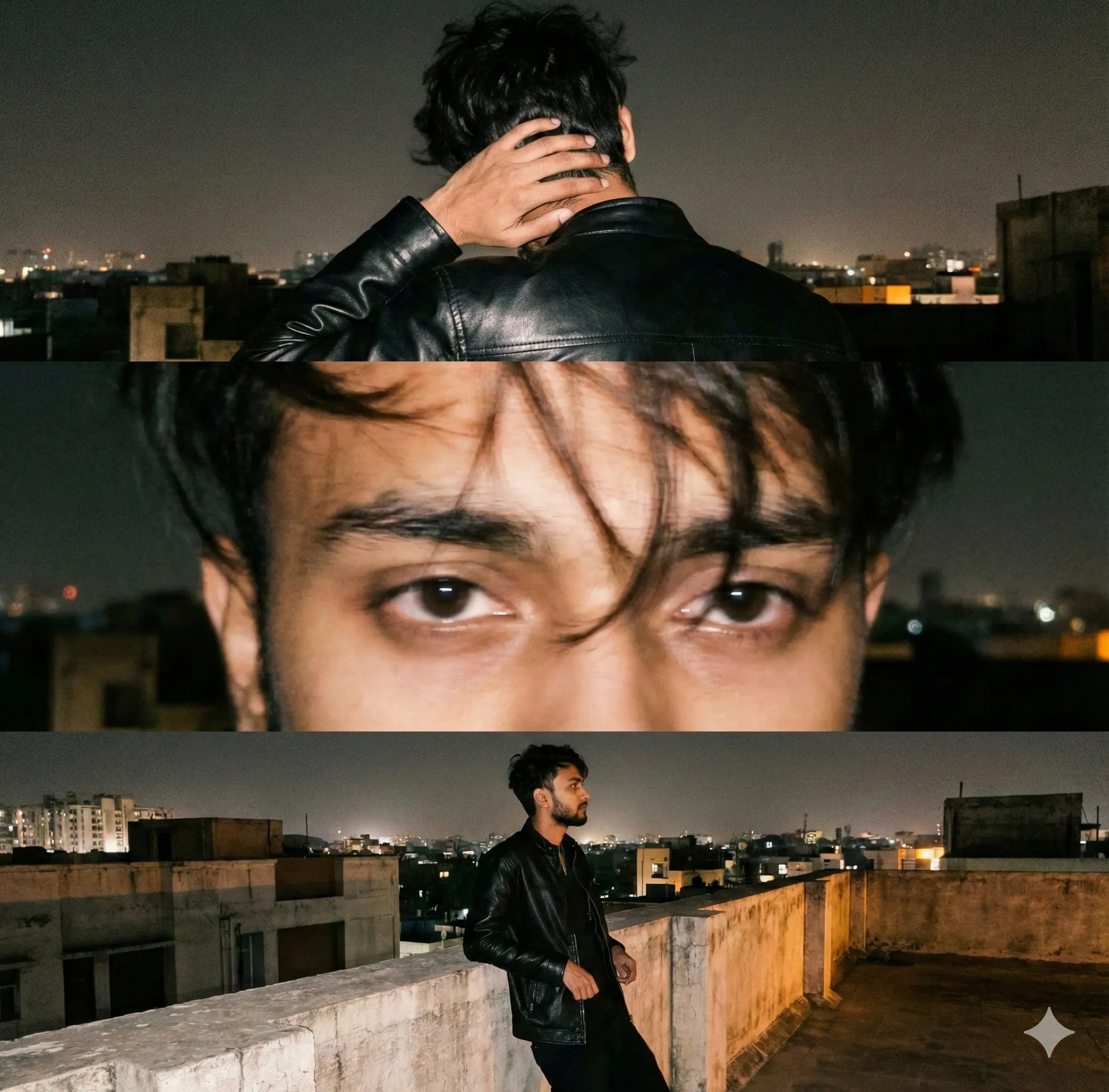 vertical collage three frames rooftop night