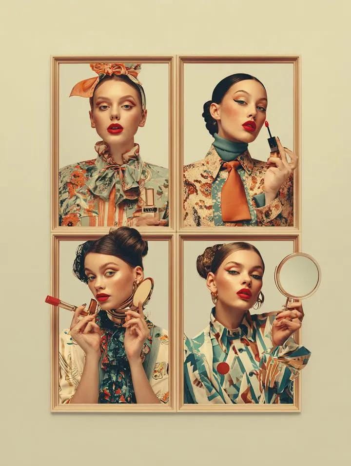 Four pop-art girls in window frames