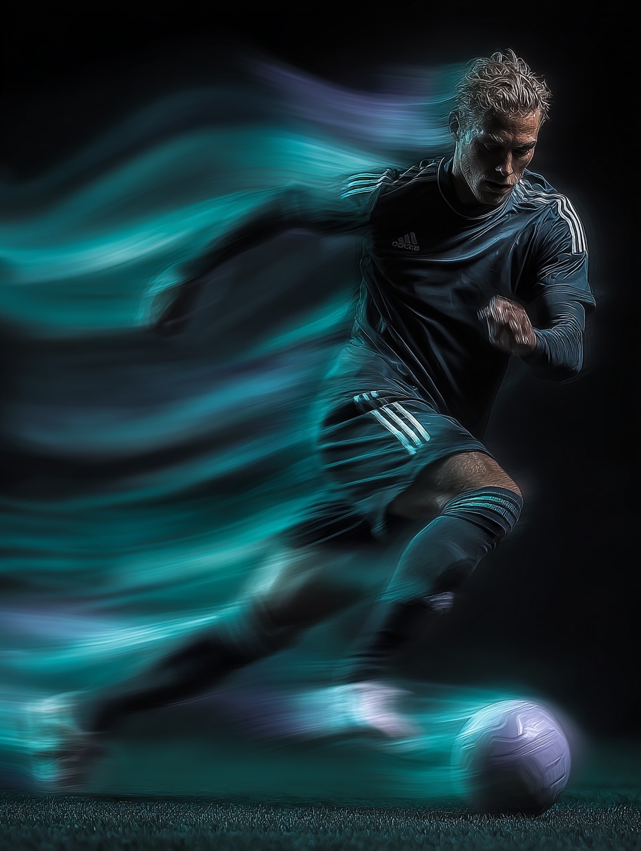 Renaissance painting style soccer player mid kick