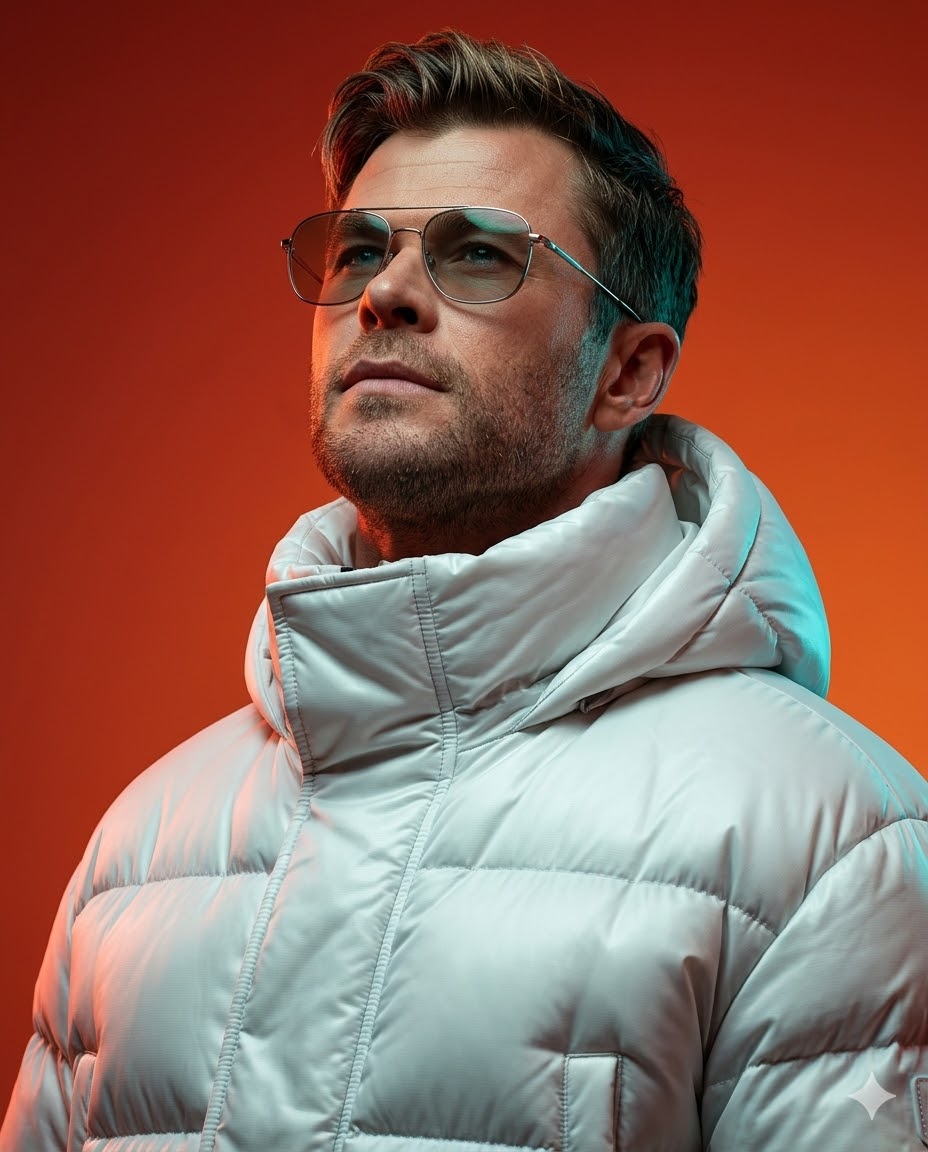 ultra photorealistic cinematic portrait puffer jacket