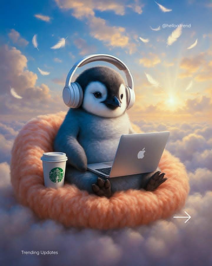 Baby animal on peach bean bag with laptop