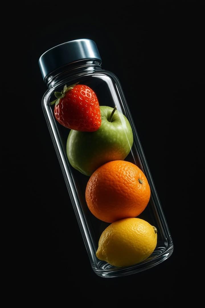 Glass bottle with objects inside